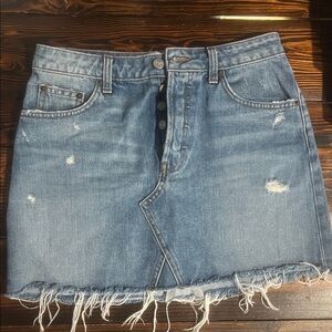 Reformation Retooled Salton Denim Distressed Skirt